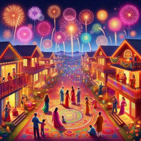 Colorful fireworks display during Diwali celebrations