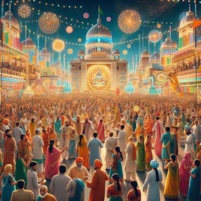 Grand Rama temple decorations with flowers and lights