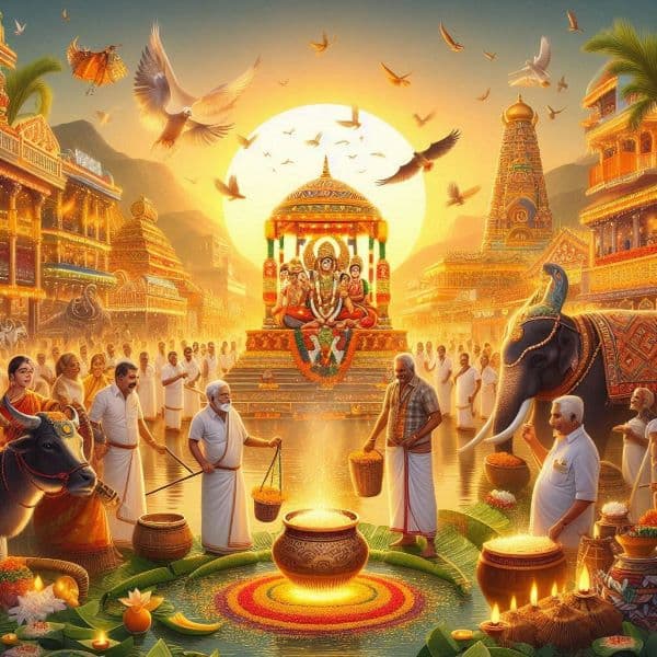 Devotees offering prayers to Sun God Surya during Makara Sankranti morning rituals