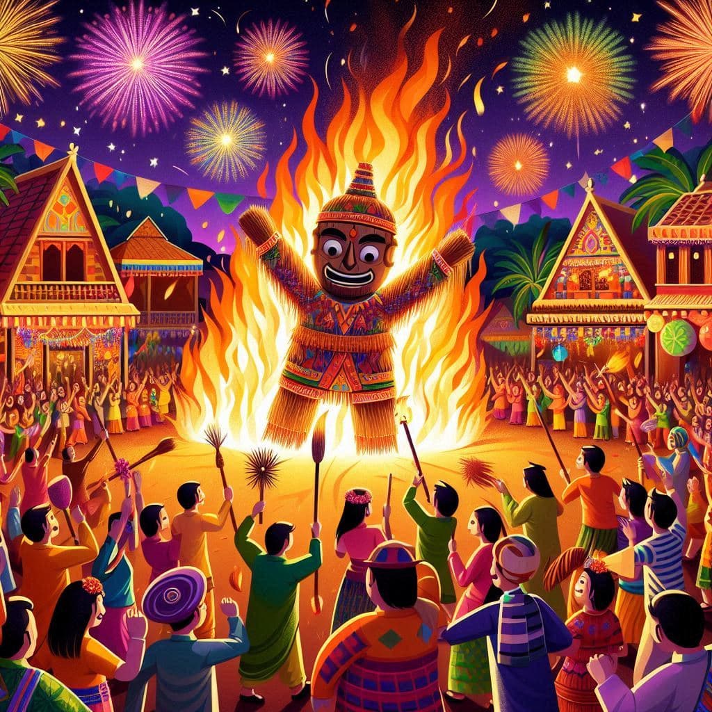Burning effigies of Ravana during Dussehra celebration