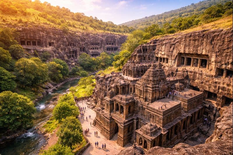 Ajanta & Ellora Caves - UNESCO rock-cut cave monuments with ancient paintings and sculptures